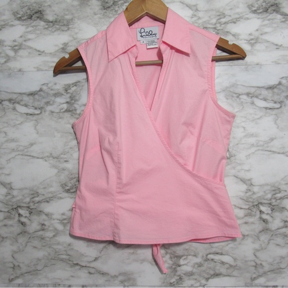 Lilly Pulitzer Tops - Lilly Pulitzer Vintage Pink Sleeveless Wrap Top Size 4